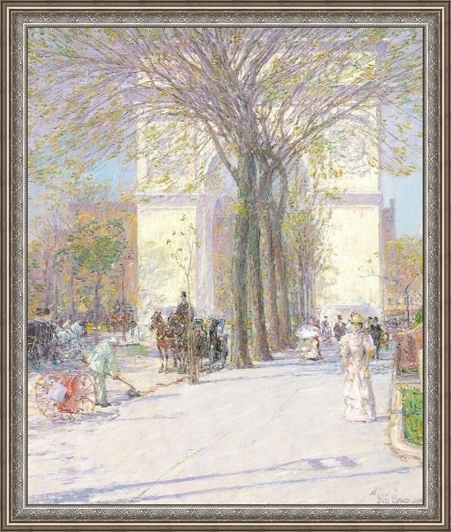Framed childe hassam washington arch in spring painting