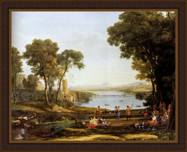 Framed Claude Lorrain landscape with the marriage of isaac and rebekah painting