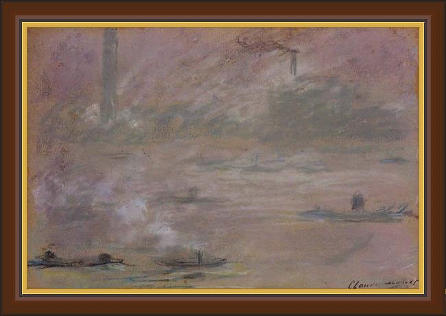 Framed Claude Monet london boats on the thames painting