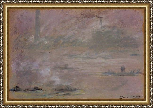 Framed Claude Monet london boats on the thames painting
