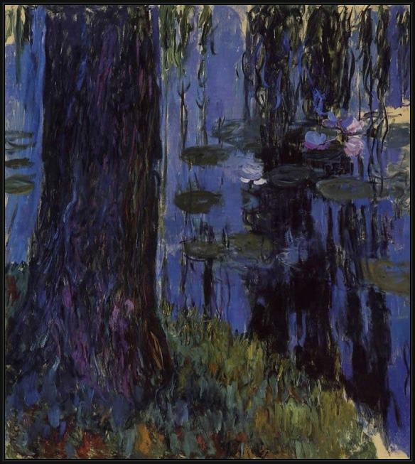 Framed Claude Monet weeping willow and water-lily pond 1 painting