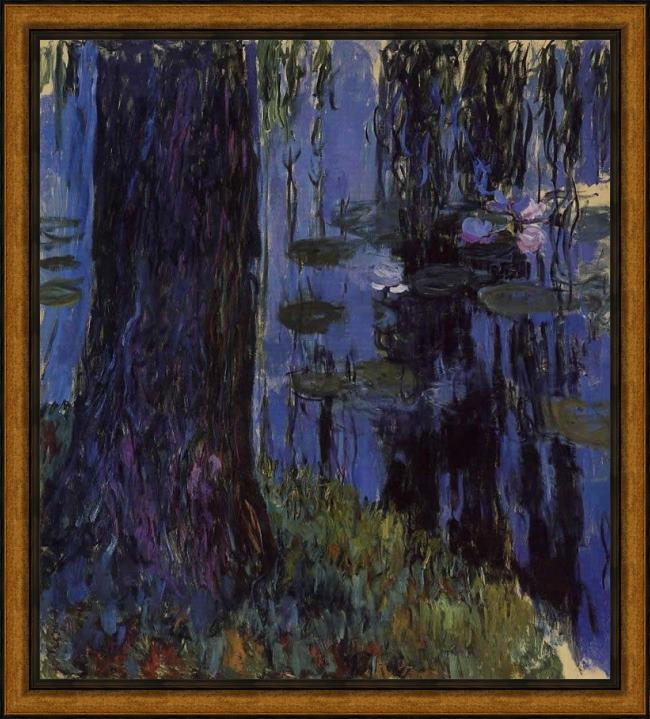 Framed Claude Monet weeping willow and water-lily pond 1 painting