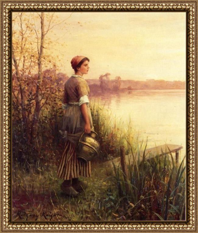 Framed Daniel Ridgway Knight the golden sunset painting