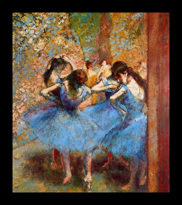 Framed Edgar Degas dancers in blue painting