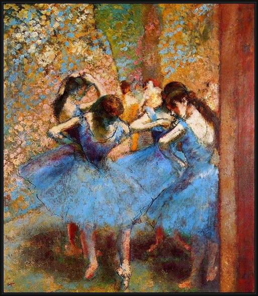 Framed Edgar Degas dancers in blue painting