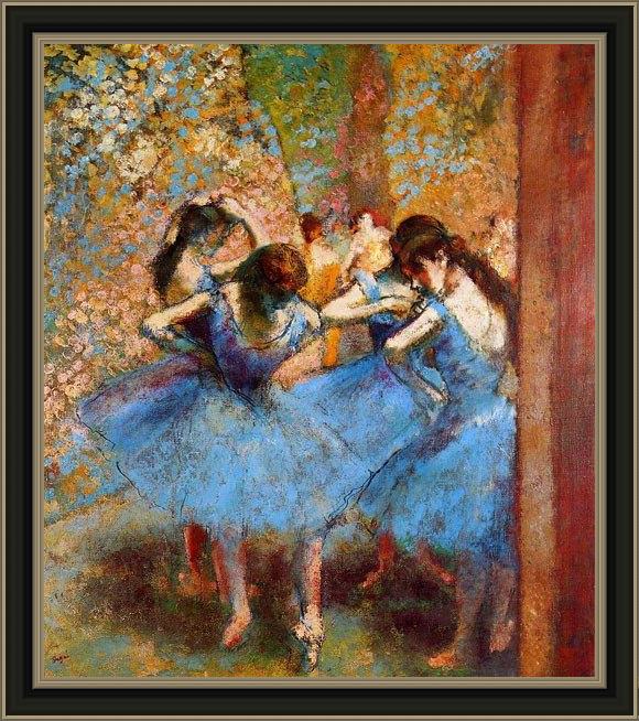 Framed Edgar Degas dancers in blue painting