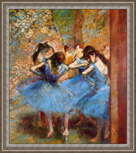 Framed Edgar Degas dancers in blue painting