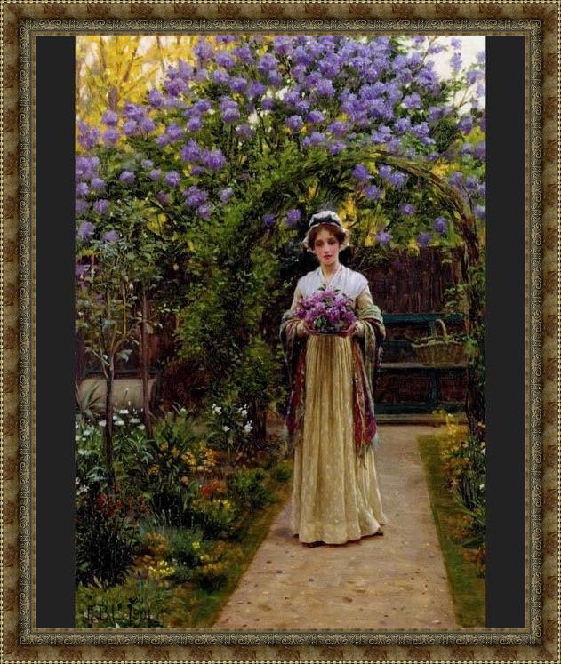Framed Edmund Blair Leighton lilac painting