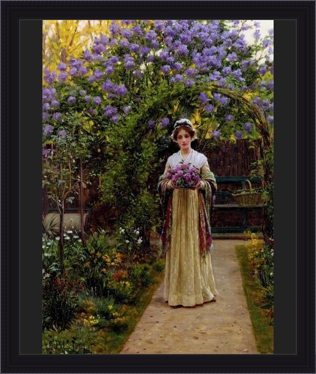 Framed Edmund Blair Leighton lilac painting