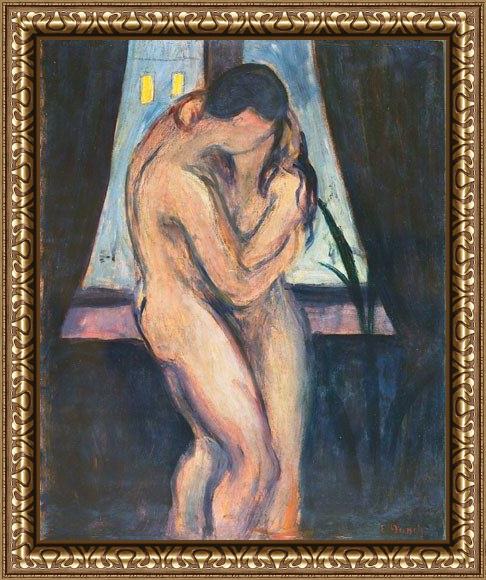 Framed Edvard Munch the kiss painting
