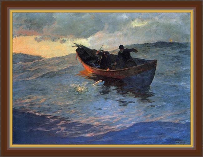 Framed Edward Henry Potthast struggle for the catch painting
