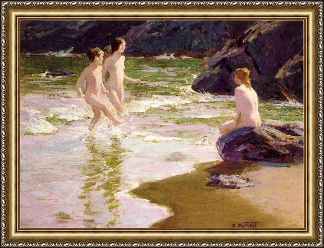 Framed Edward Henry Potthast young bathers painting