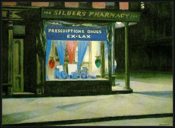Framed Edward Hopper drug store painting