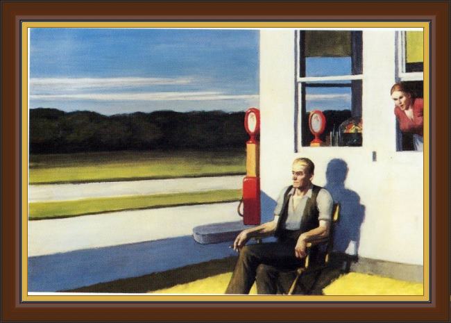 Framed Edward Hopper four lane road painting
