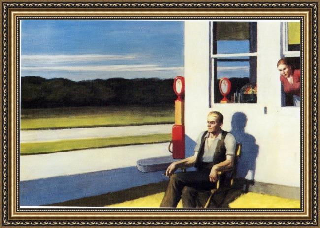 Framed Edward Hopper four lane road painting