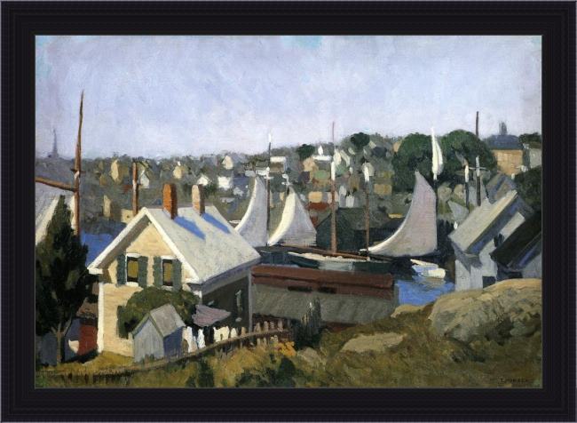 Framed Edward Hopper gloucester harbor painting