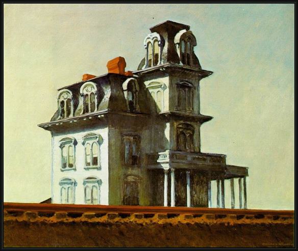 Framed Edward Hopper house by the railroad painting