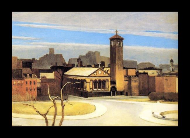 Framed Edward Hopper november washington square painting