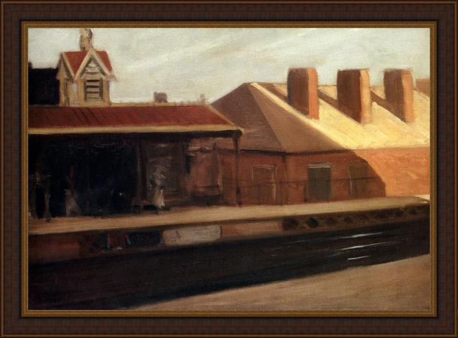 Framed Edward Hopper the el station painting