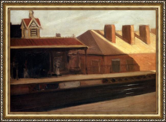 Framed Edward Hopper the el station painting