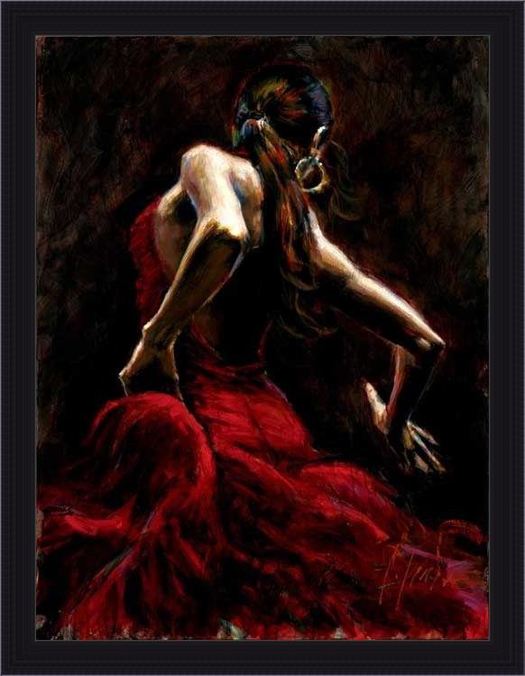 Framed Fabian Perez dancer in red painting