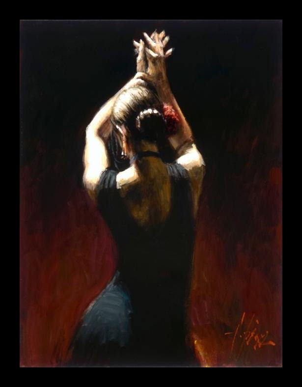 Framed Fabian Perez flamenco dancer in black dress painting