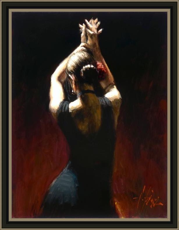Framed Fabian Perez flamenco dancer in black dress painting