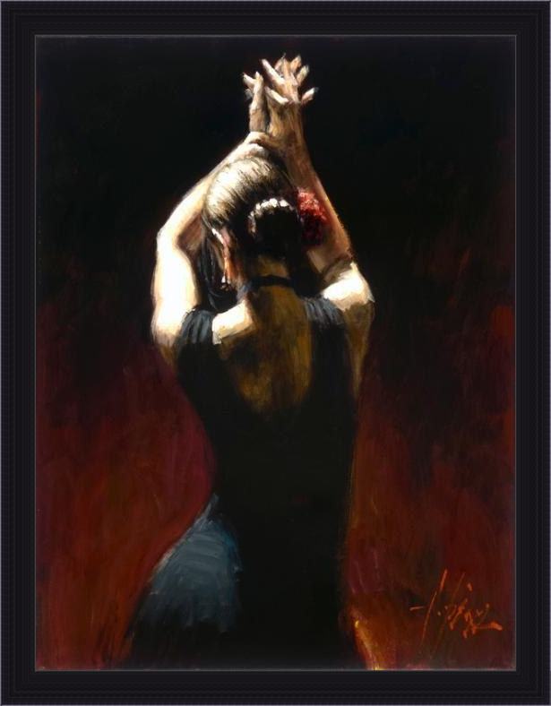 Framed Fabian Perez flamenco dancer in black dress painting
