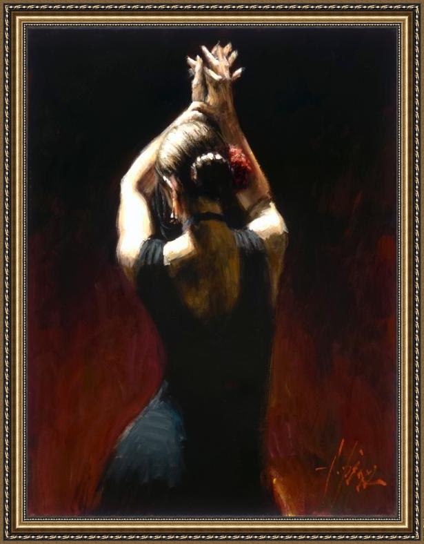 Framed Fabian Perez flamenco dancer in black dress painting