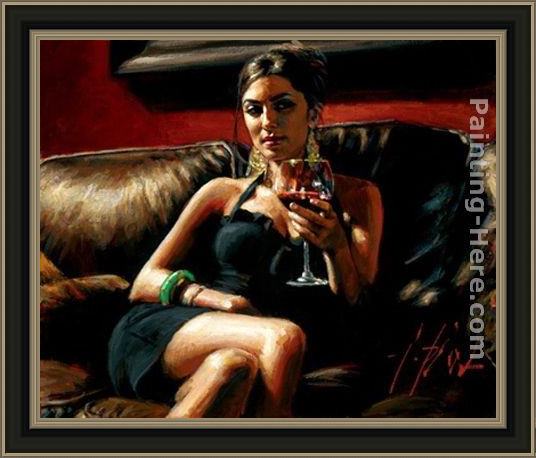 Framed Fabian Perez red on red v painting