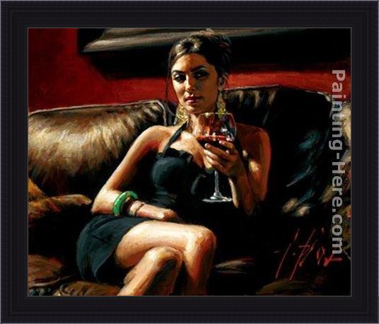 Framed Fabian Perez red on red v painting