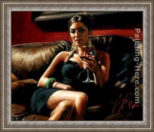 Framed Fabian Perez red on red v painting