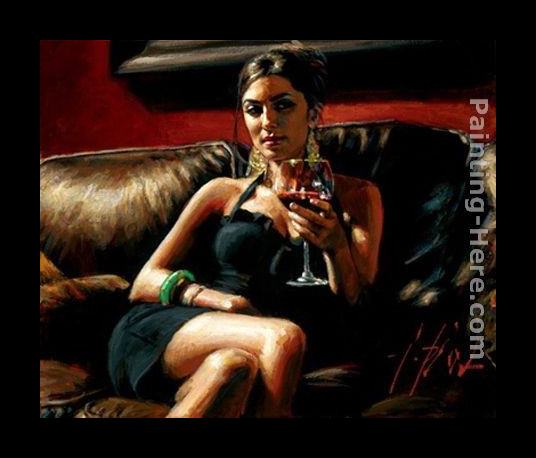 Framed Fabian Perez red on red v painting