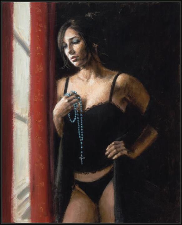 Framed Fabian Perez turquesa painting