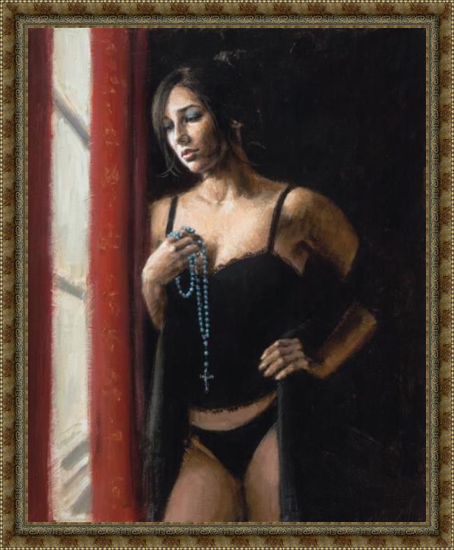 Framed Fabian Perez turquesa painting