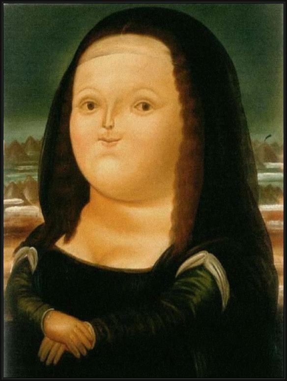 Framed Fernando Botero mona lisa painting