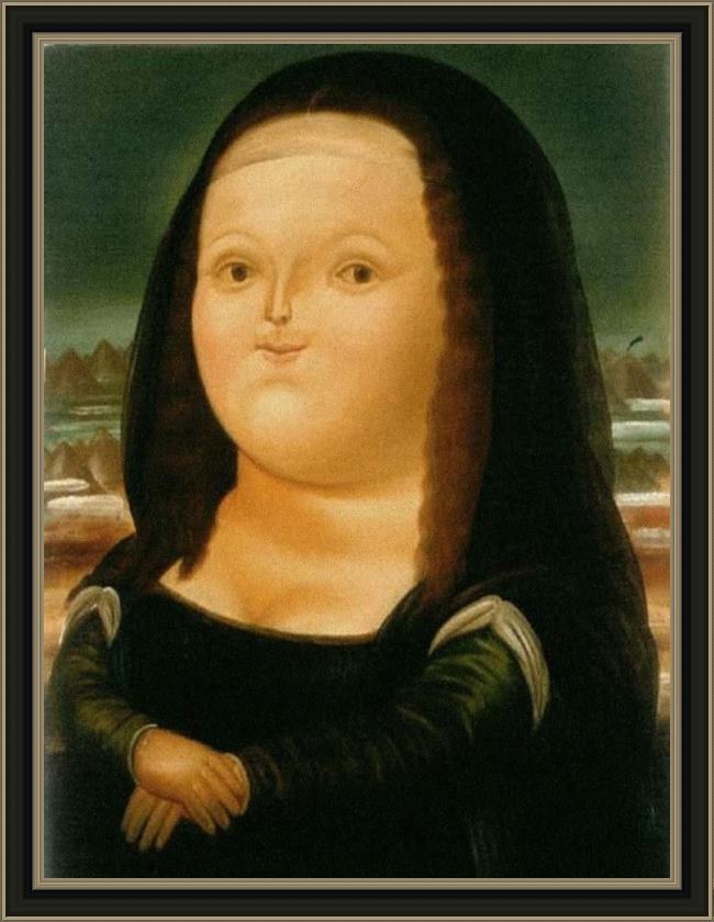 Framed Fernando Botero mona lisa painting