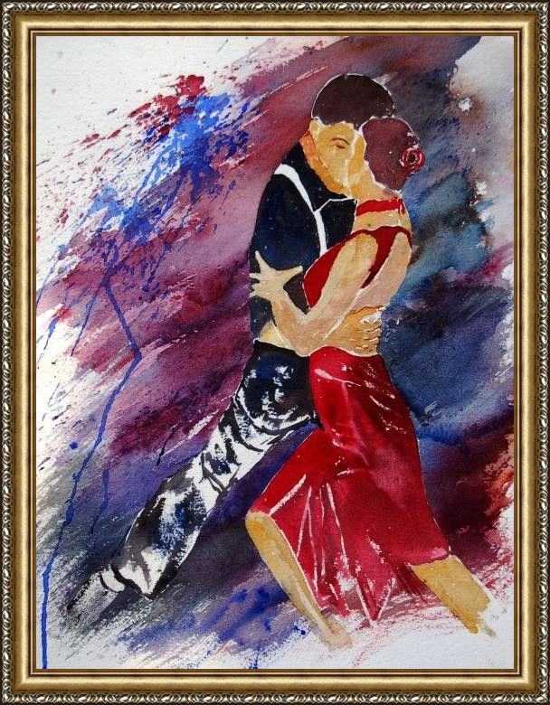 Framed Flamenco Dancer dancing tango painting