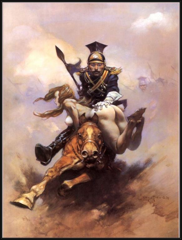 Framed Frank Frazetta flashman on the charge painting