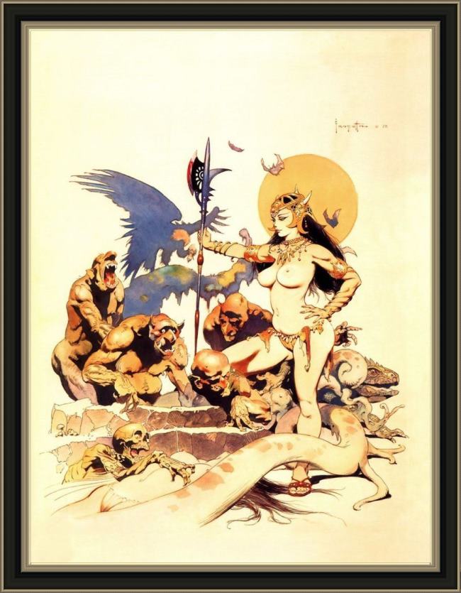 Framed Frank Frazetta ghoul queen painting