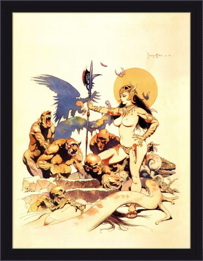 Framed Frank Frazetta ghoul queen painting