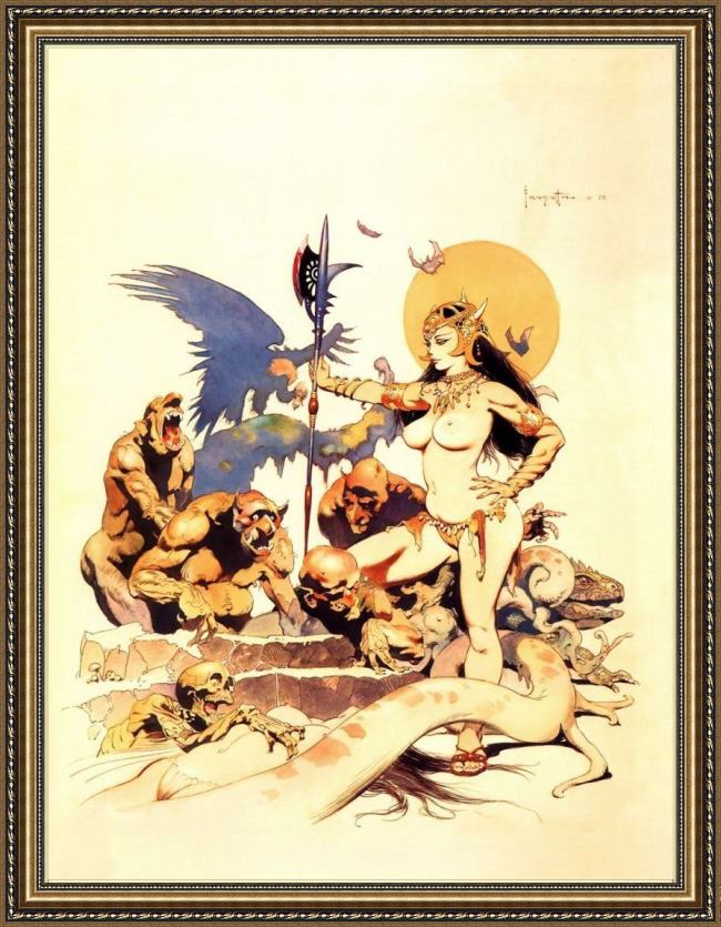 Framed Frank Frazetta ghoul queen painting