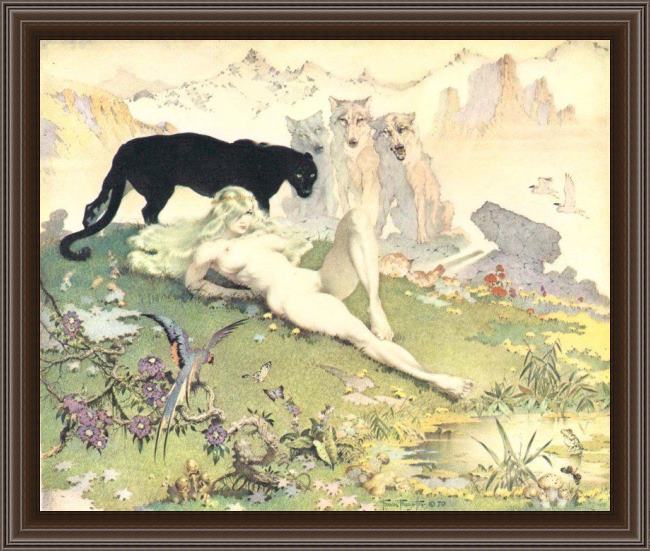 Framed Frank Frazetta nymph painting