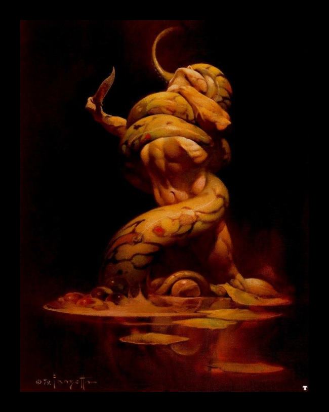 Framed Frank Frazetta serpent painting