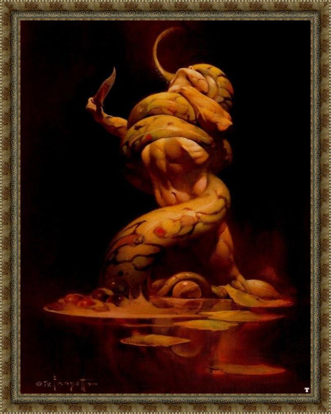 Framed Frank Frazetta serpent painting