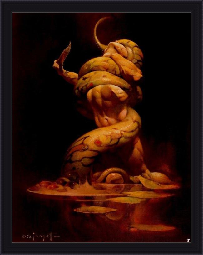 Framed Frank Frazetta serpent painting