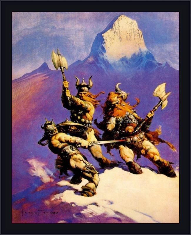 Framed Frank Frazetta snow painting