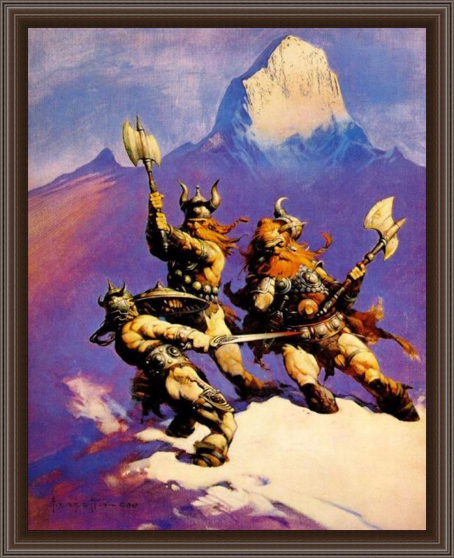 Framed Frank Frazetta snow painting