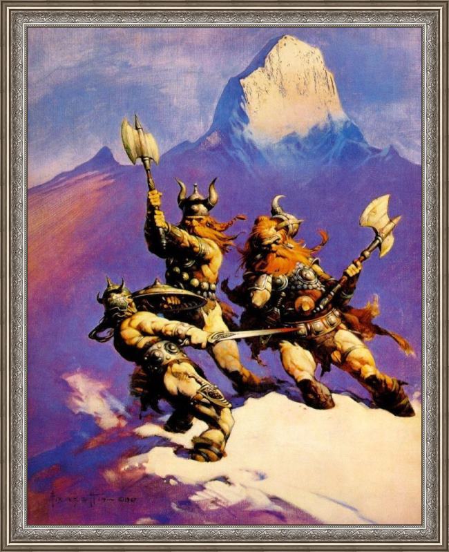 Framed Frank Frazetta snow painting