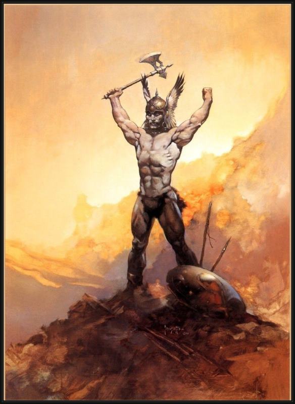 Framed Frank Frazetta victorious painting